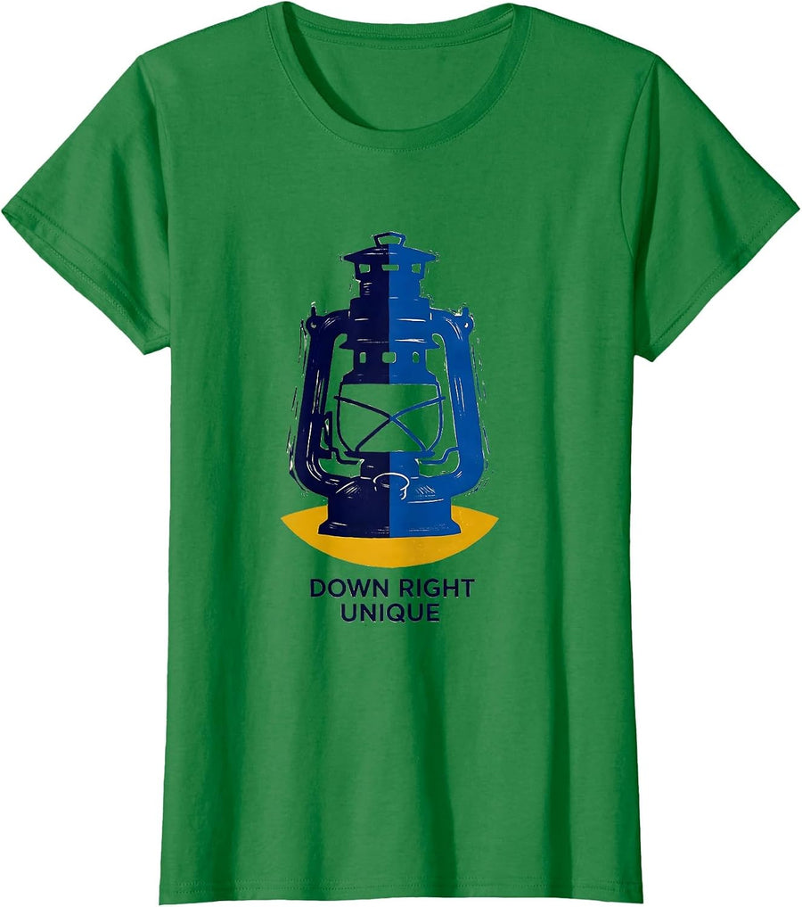 Women's Down Right Unique Linocut Down Syndrome Awareness Family T-Shirt - Kelly Green