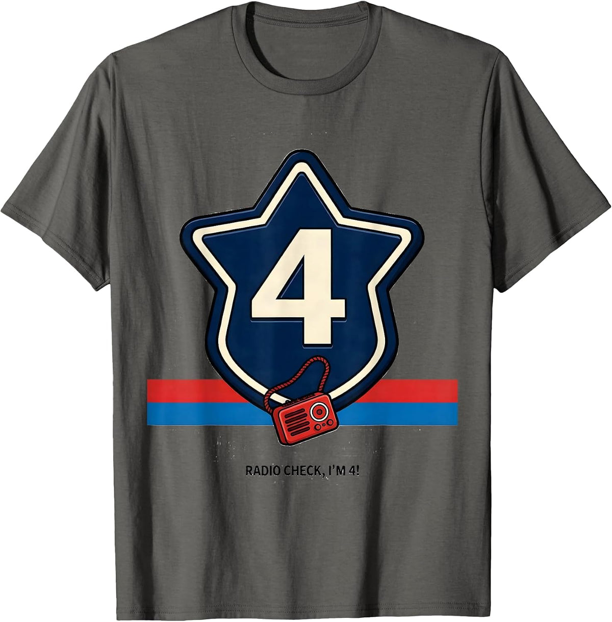 Men's Radio Check, I'm 4! Future Police Officer Kids Costume Play T-Shirt - Asphalt Grey