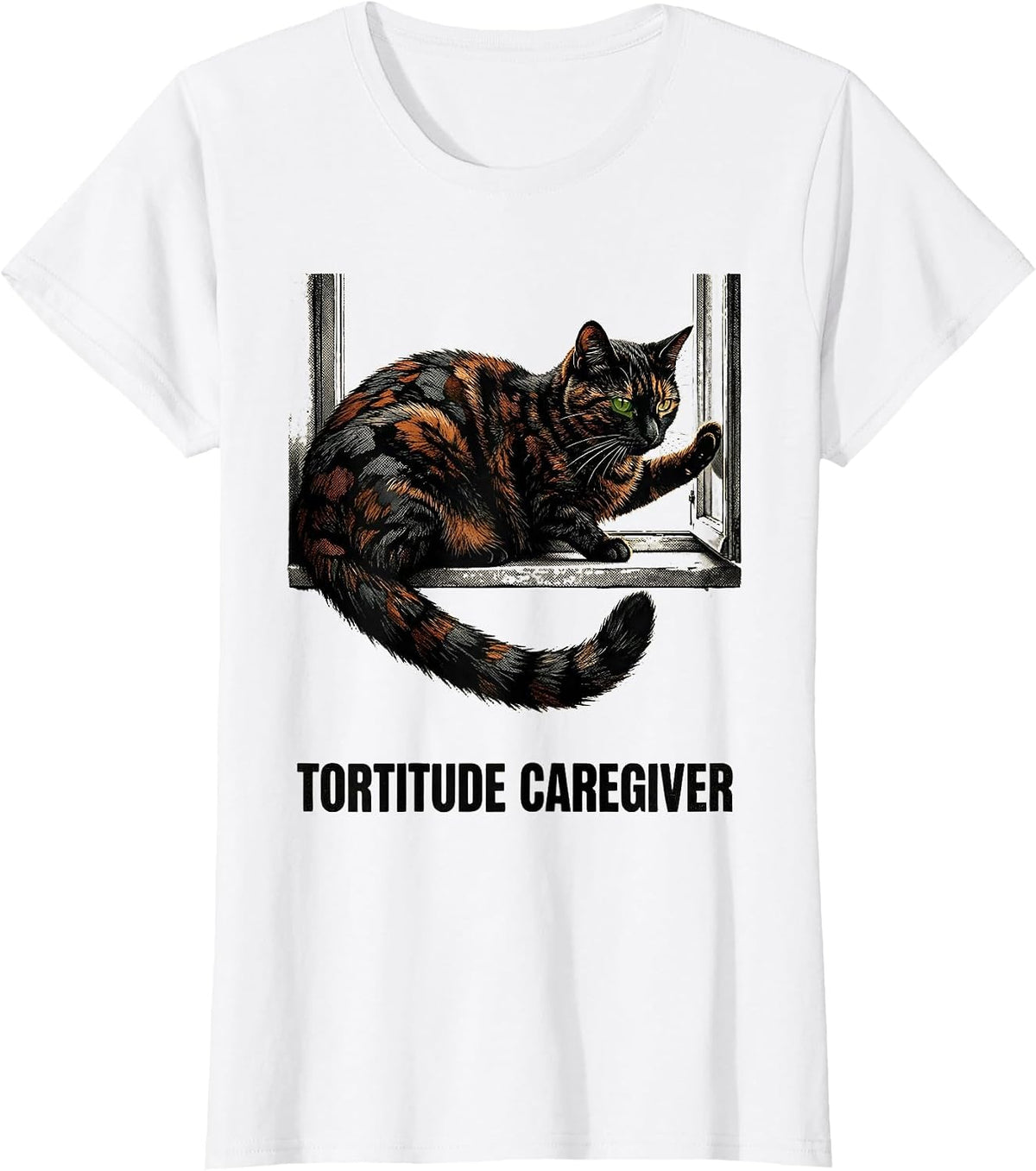 Women's Tortitude Caregiver Funny Tortie Cat Owner Tortoiseshell Cat T-Shirt - White