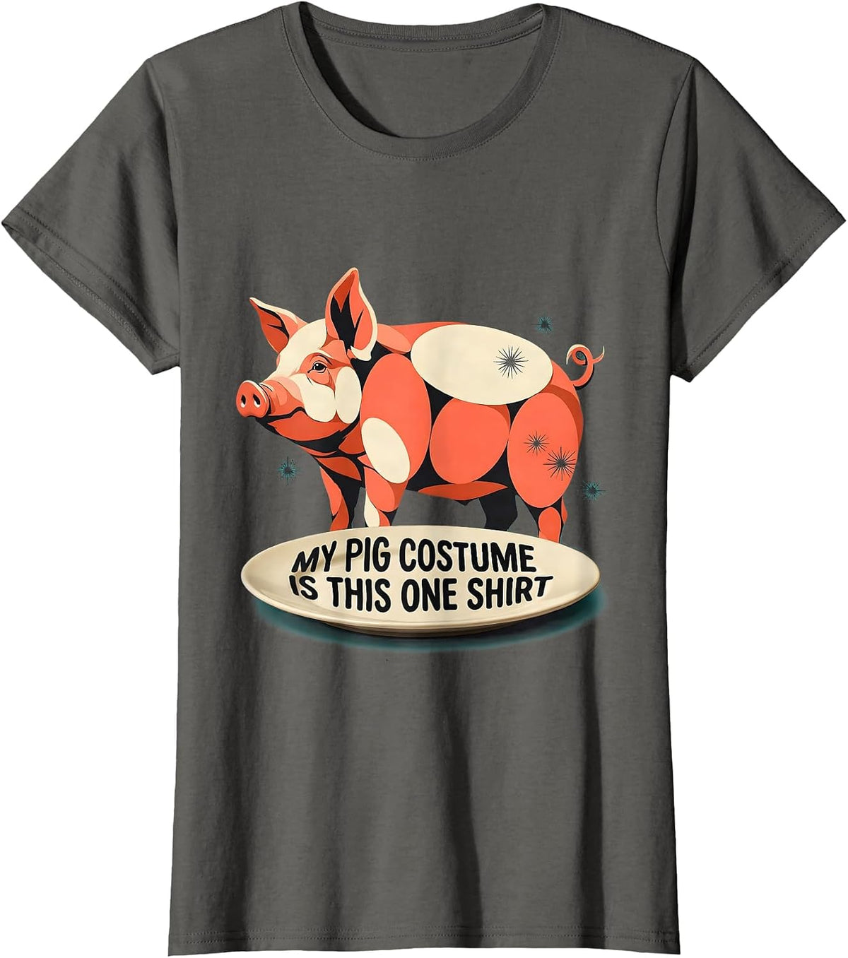 Women's My Pig Costume Is This One Shirt Midcentury Modern Pig Lover T-Shirt - Asphalt Grey