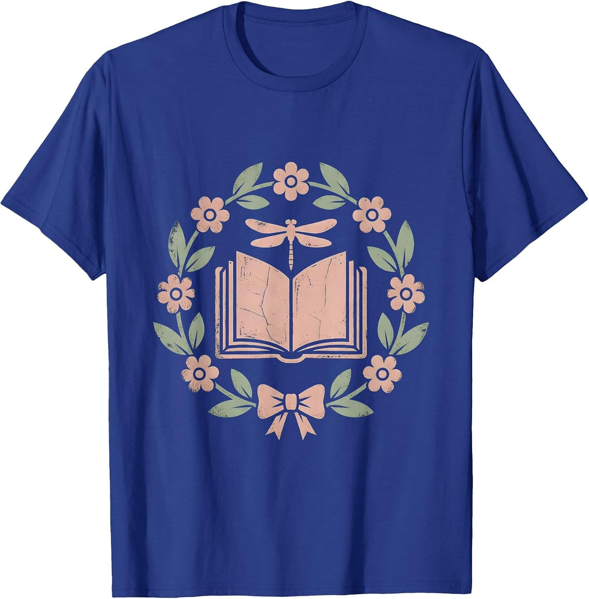 Men's Floral Wreath Open Book Illustration T-Shirt - Royal Blue