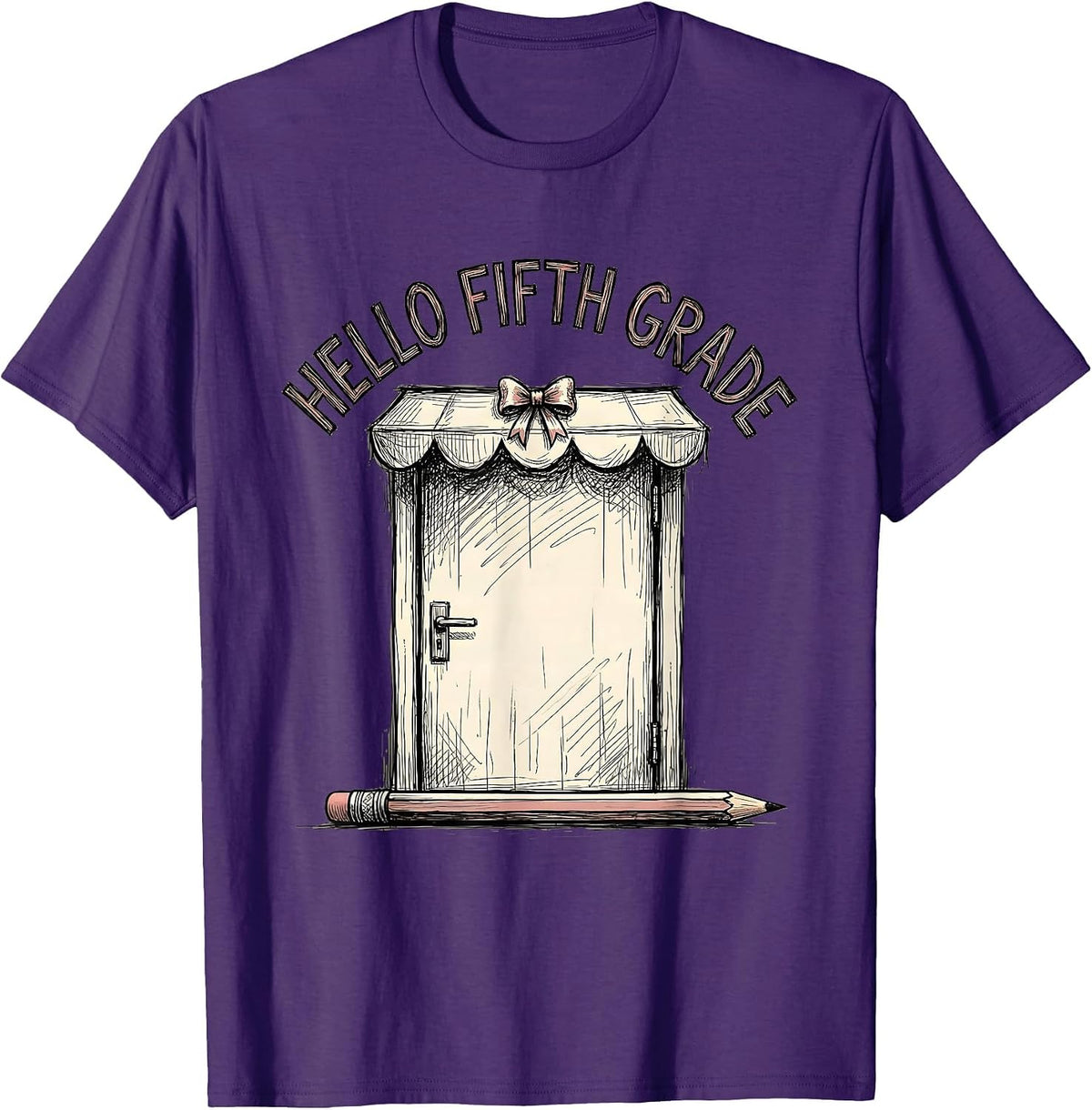 Hello Fifth Grade Cute Coquette Back To School Pencil Bow T-Shirt - Purple