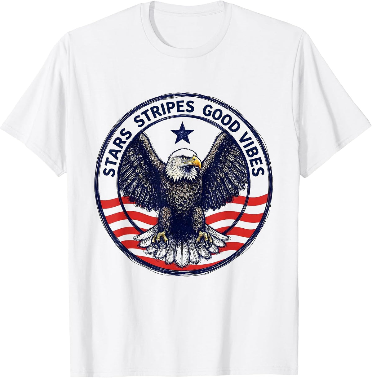 Men's Stars Stripes Good Vibes USA Patriotic Design T-Shirt - White
