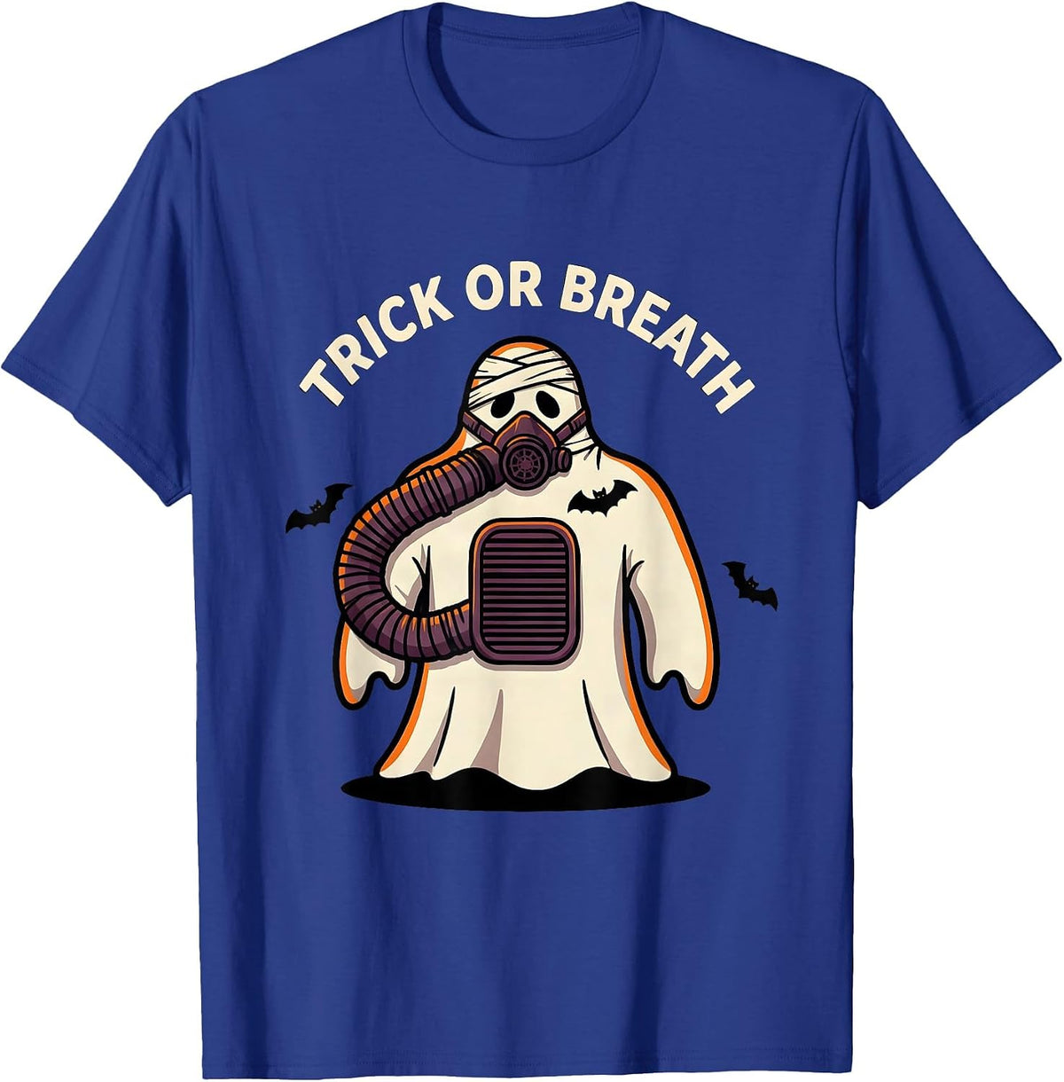 Trick Or Breath Cartoon Ghost Respiratory Therapist T-Shirt - Royal Blue