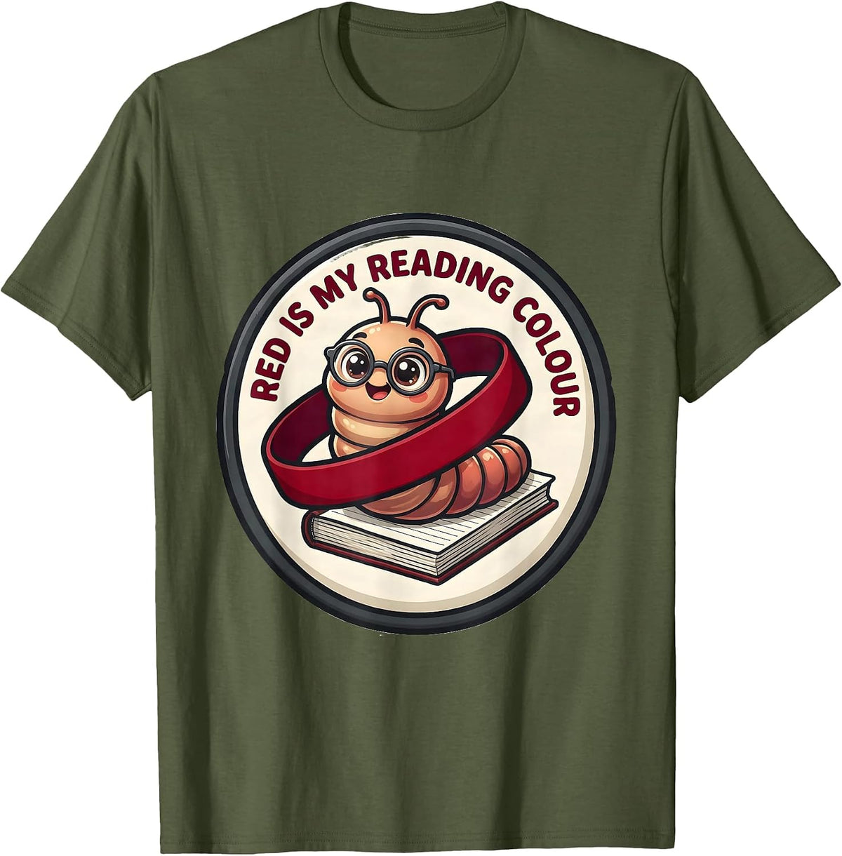 Red Is My Reading Colour Cute Kawaii Dyslexia Awareness T-Shirt - Olive Green