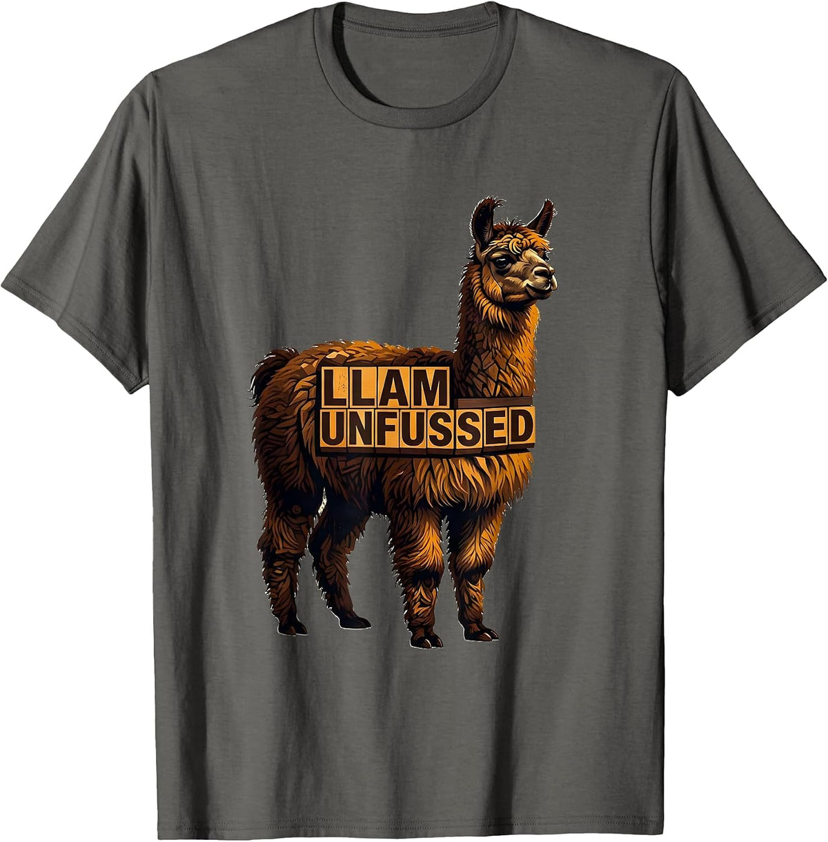 Men's Llam Unfussed Funny Llama Alpaca Humor Casual Gift T-Shirt - Asphalt Grey