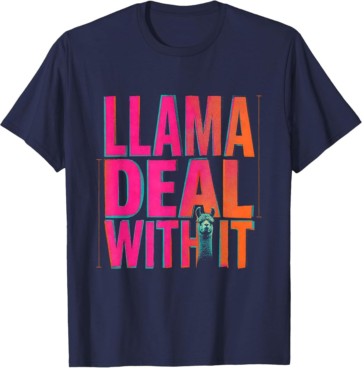 Llama Deal With It Funny Alpaca Animal Lover Humor T-Shirt - Navy Blue