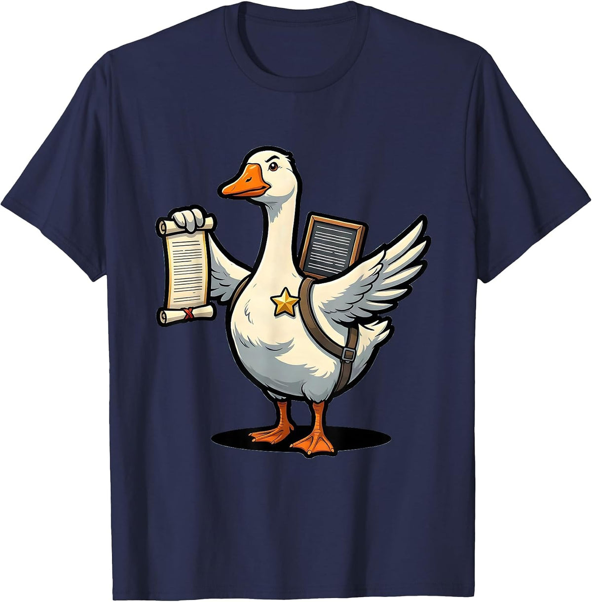Men's Silly Goose Cartoon SPED Teacher Support Staff Humor T-Shirt - Navy Blue