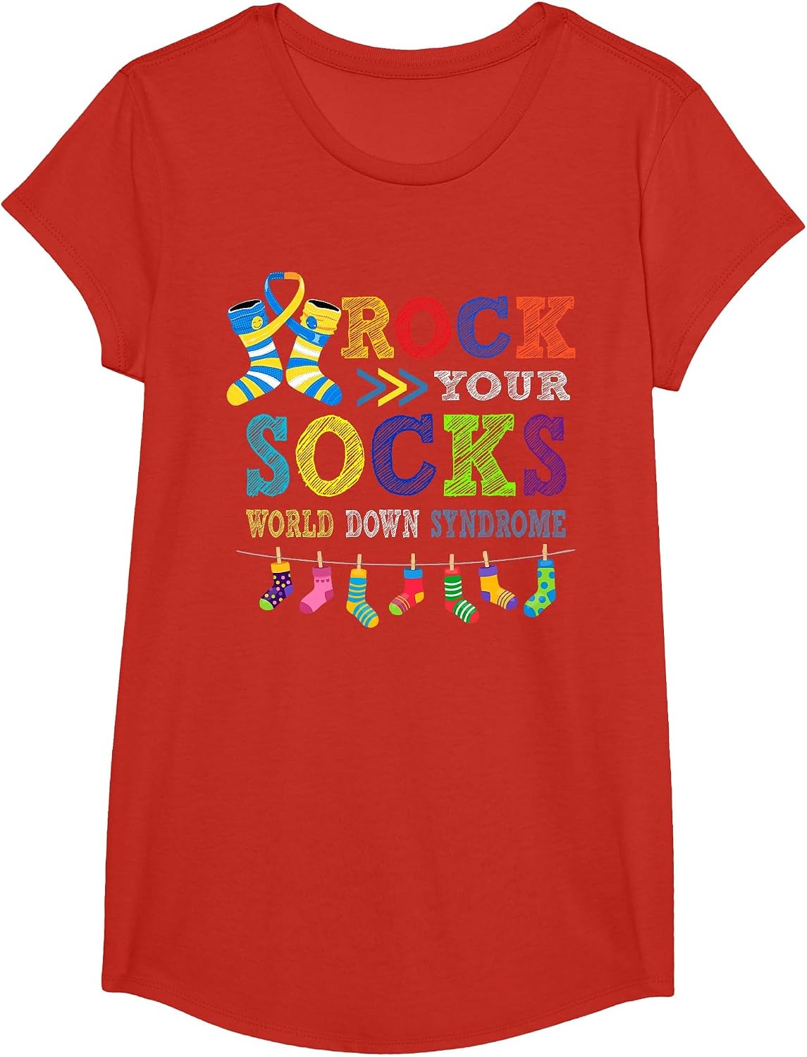 Rocks Your Socks World Down Syndrome Kid Men Women T-Shirt - Girls Red