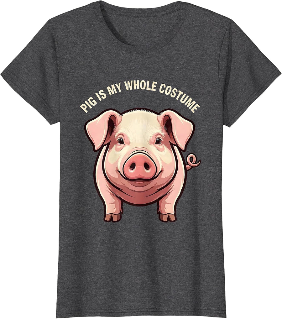 Women's Pig Is My Whole Costume Funny Pig Lover Halloween Costume T-Shirt - Dark Heather Grey