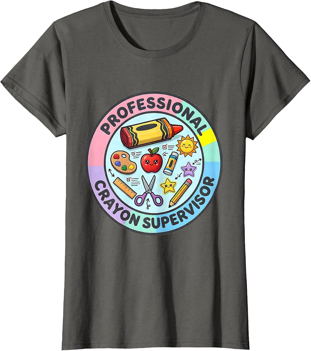 Women's Professional Crayon Supervisor Preschool Teacher T-Shirt - Asphalt Grey