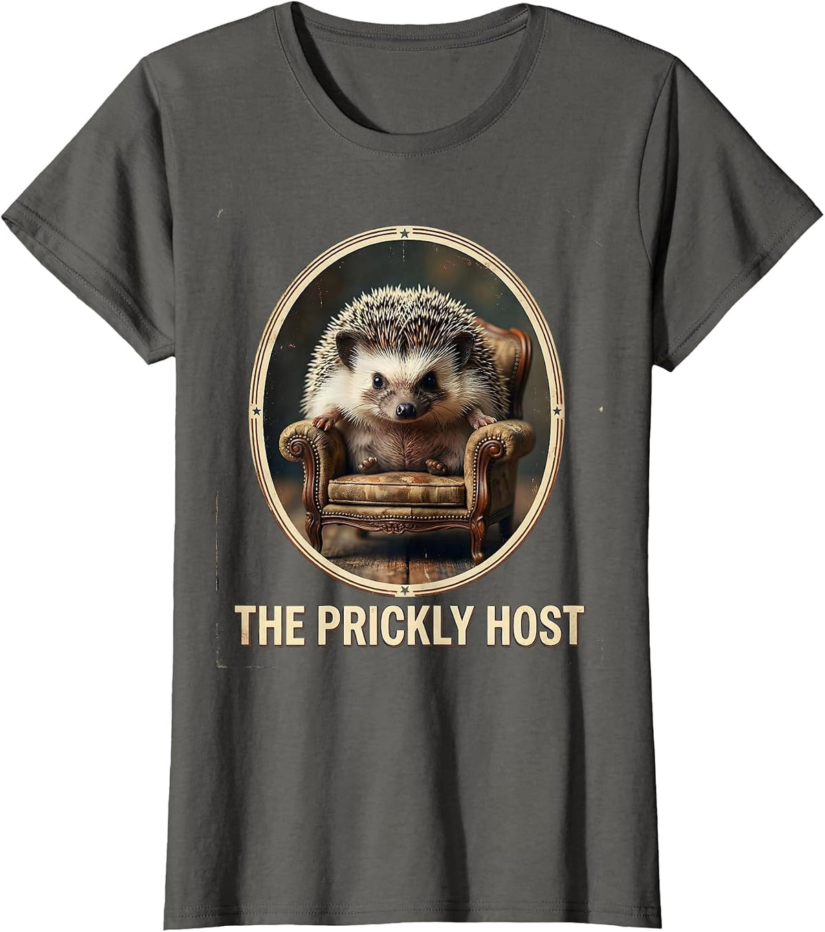 Women's The Prickly Host Vintage Funny Hedgehog Animal Lover Humor T-Shirt - Asphalt Grey