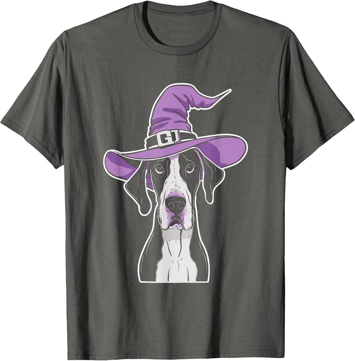 Great Dane Witch Dog Halloween T-Shirt - Asphalt Grey