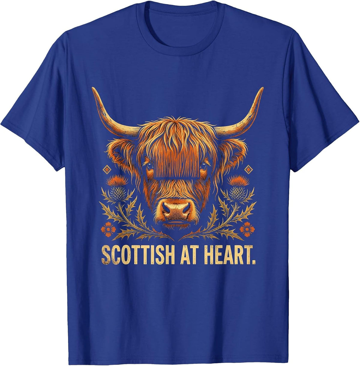Scottish at Heart Highland Cow Design T-Shirt - Royal Blue