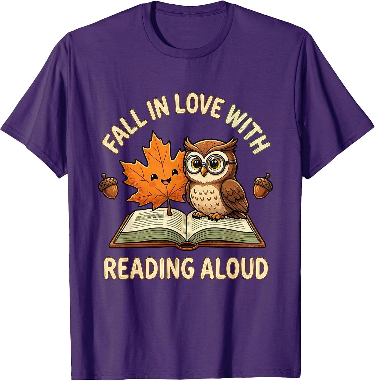 Fall In Love With Reading Aloud Cute Kawaii Teacher Book T-Shirt - Purple