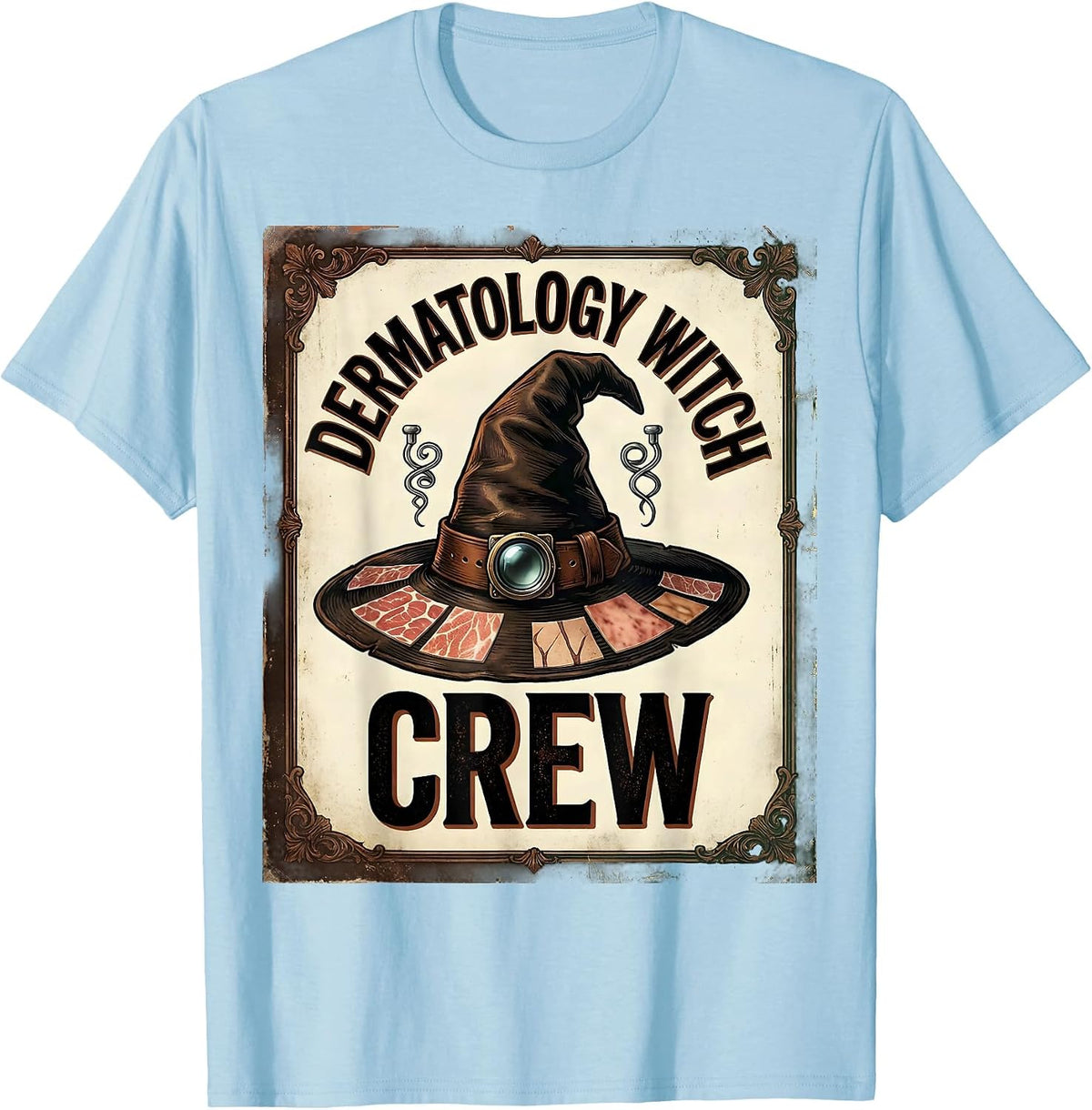 Men's Dermatology Witch Crew Vintage Dermatology Halloween Crew T-Shirt - Baby Blue