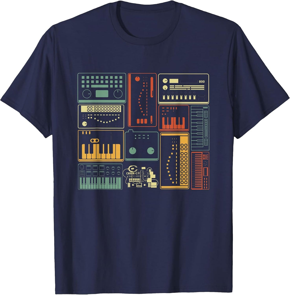 Analog Modular Synthesizer Music Producer Keyboard T-Shirt - Navy Blue