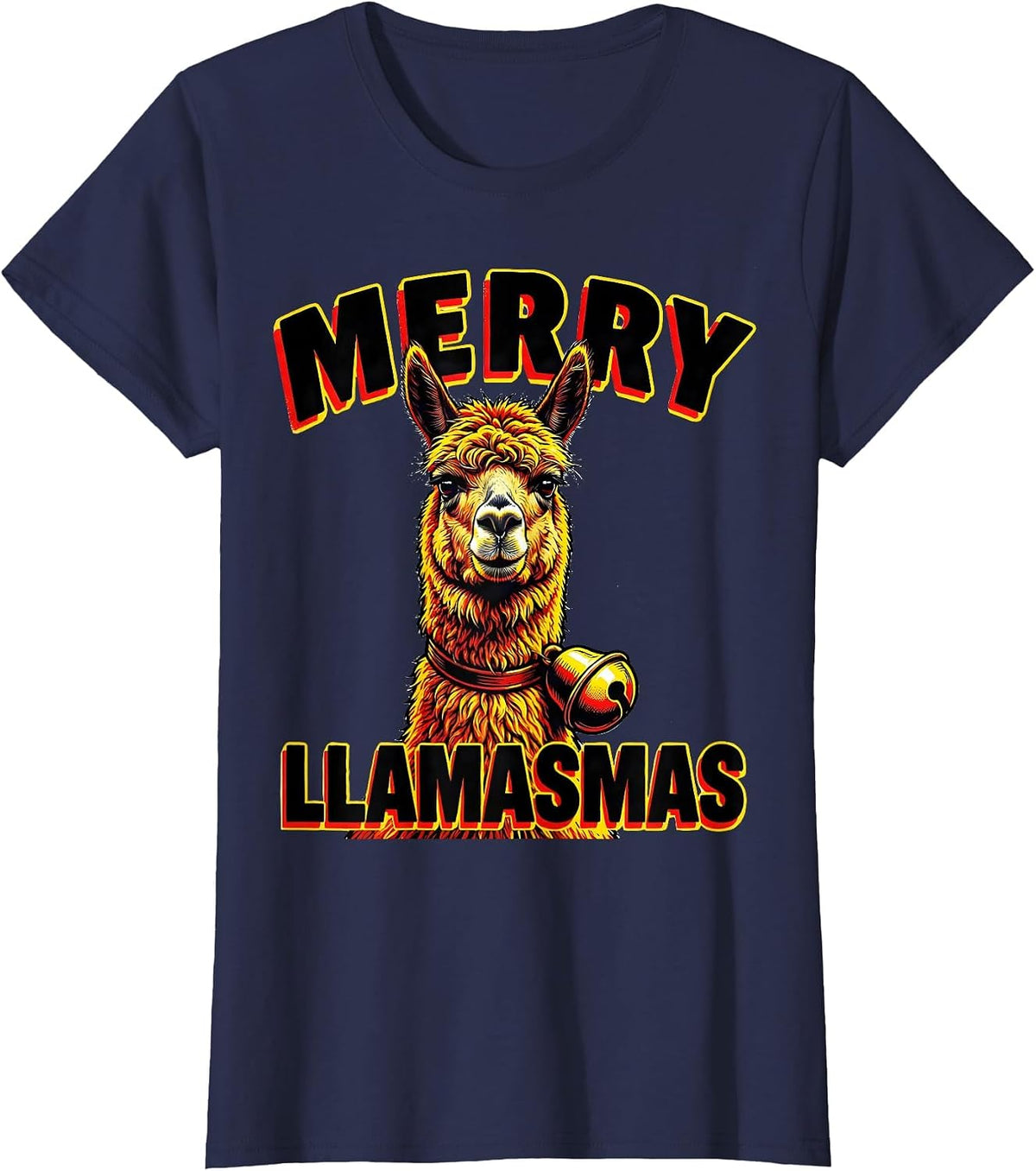 Women's Merry Llamasmas Pop Art Funny Llama Christmas Animal Lover T-Shirt - Navy Blue