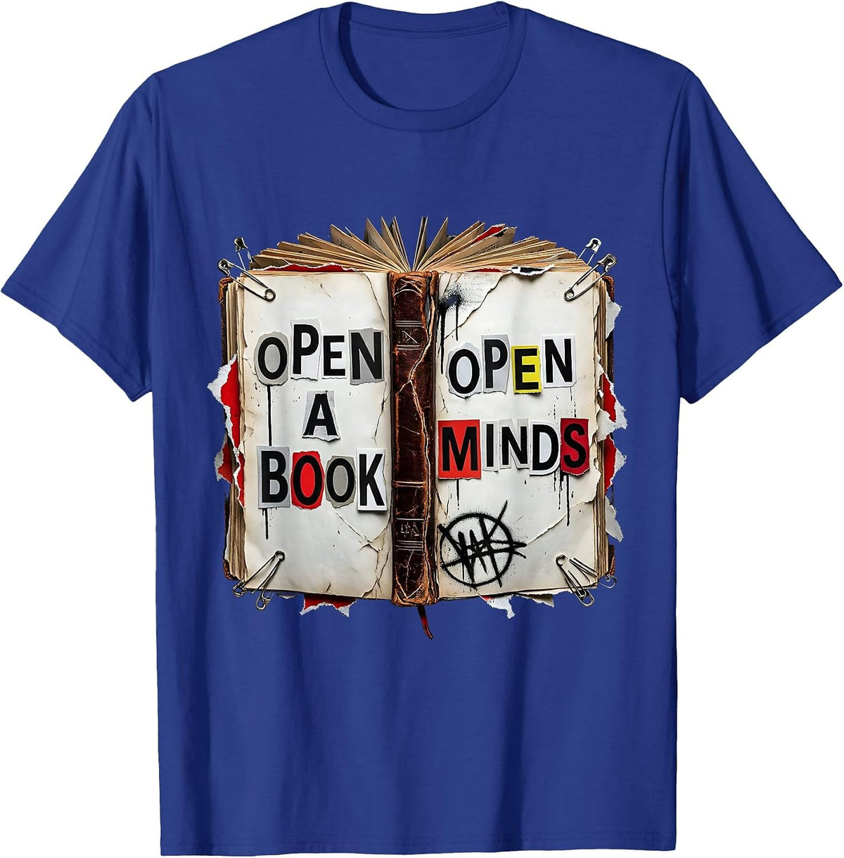 Men's Open a Book Open Minds Reading Teacher Design T-Shirt - Royal Blue
