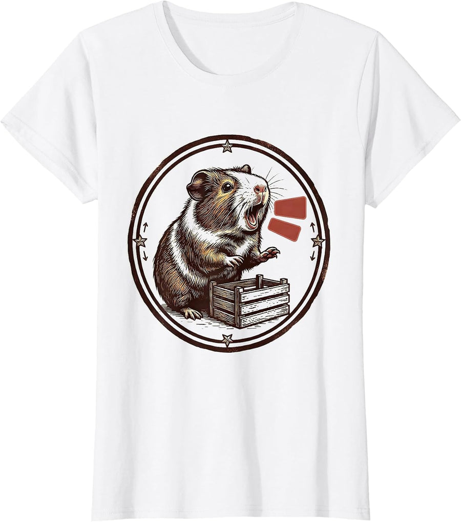 Women's Sealed Guinea Pig Badge Funny Pet Lover Cavy Owner T-Shirt - White