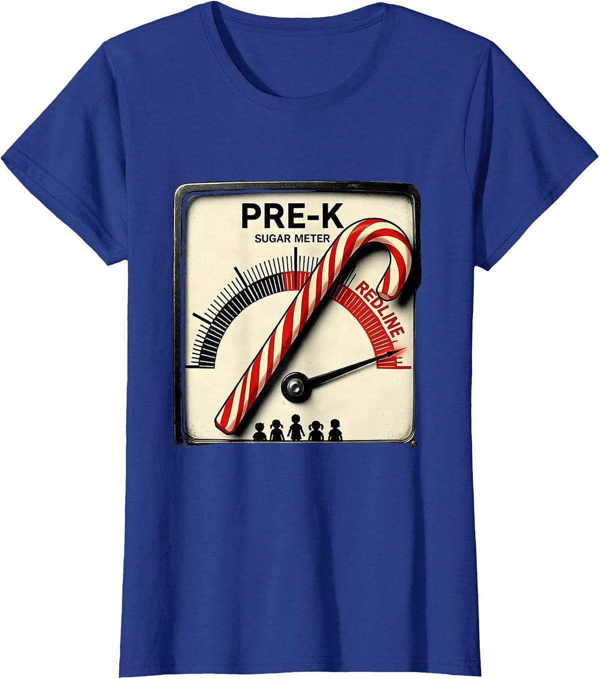 Women's Pre-K Sugar Meter Redline Funny Teacher Christmas Candy Cane T-Shirt - Royal Blue