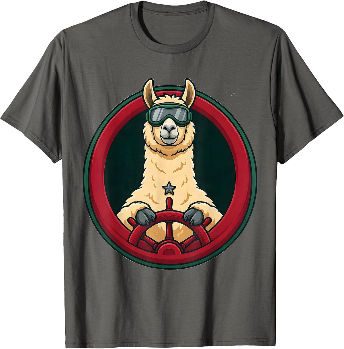 Circular Llama Badge Christmas Animal Lover Gift T-Shirt - Asphalt Grey