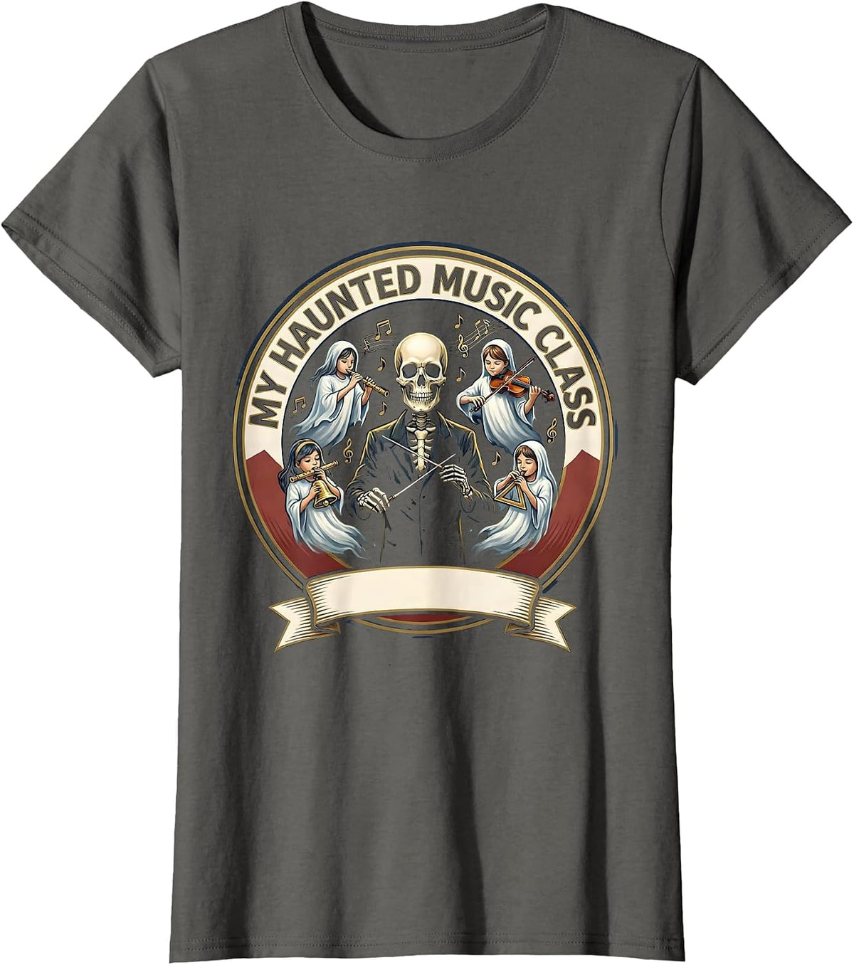 Women's My Haunted Music Class Funny Music Teacher Ghost Band Humor T-Shirt - Asphalt Grey