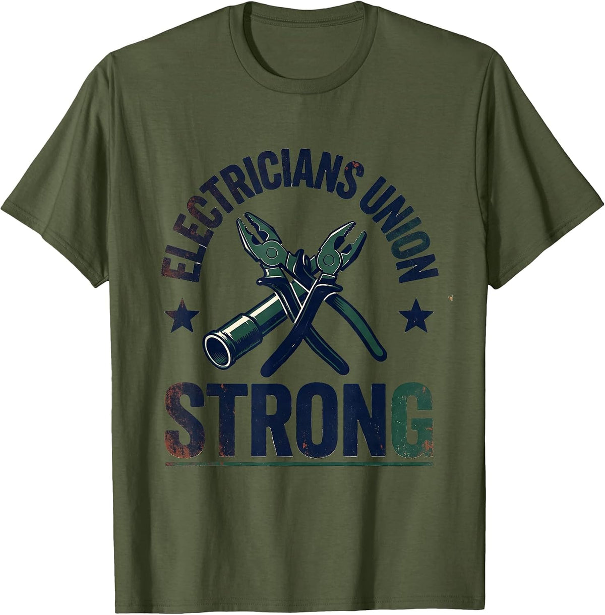 Men's Electricians Union Strong Vintage Skilled Trades Labor Pride T-Shirt - Olive Green