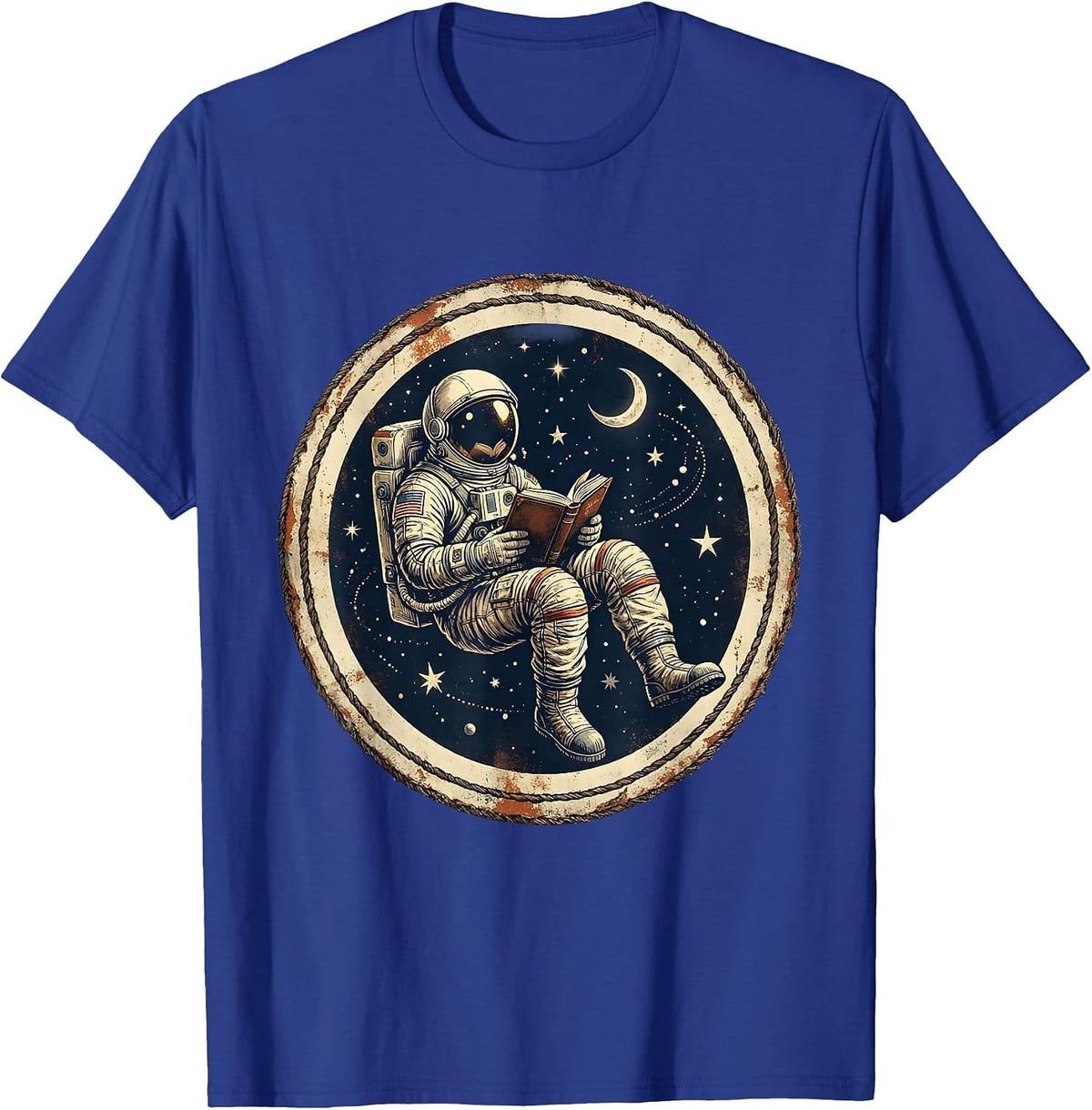 Men's Astronaut Reading in Space Illustration T-Shirt - Royal Blue