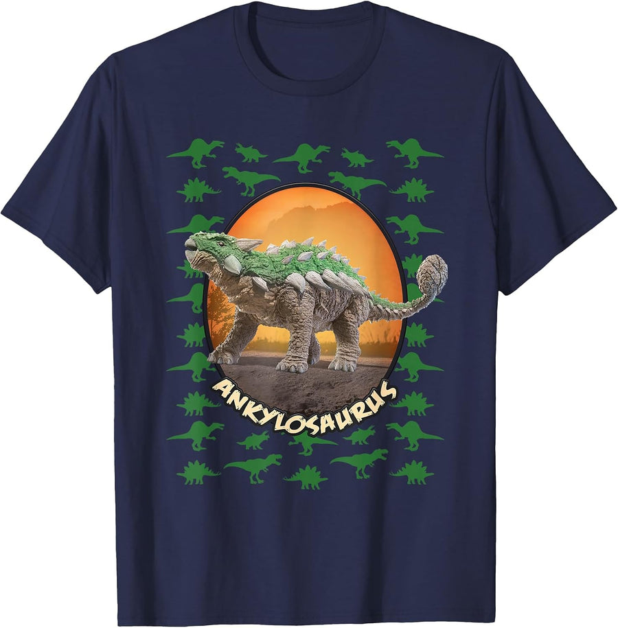 Realistic Ankylosaurus Dinosaur Graphic Tee Shirt Ankylo T-Shirt - Navy Blue