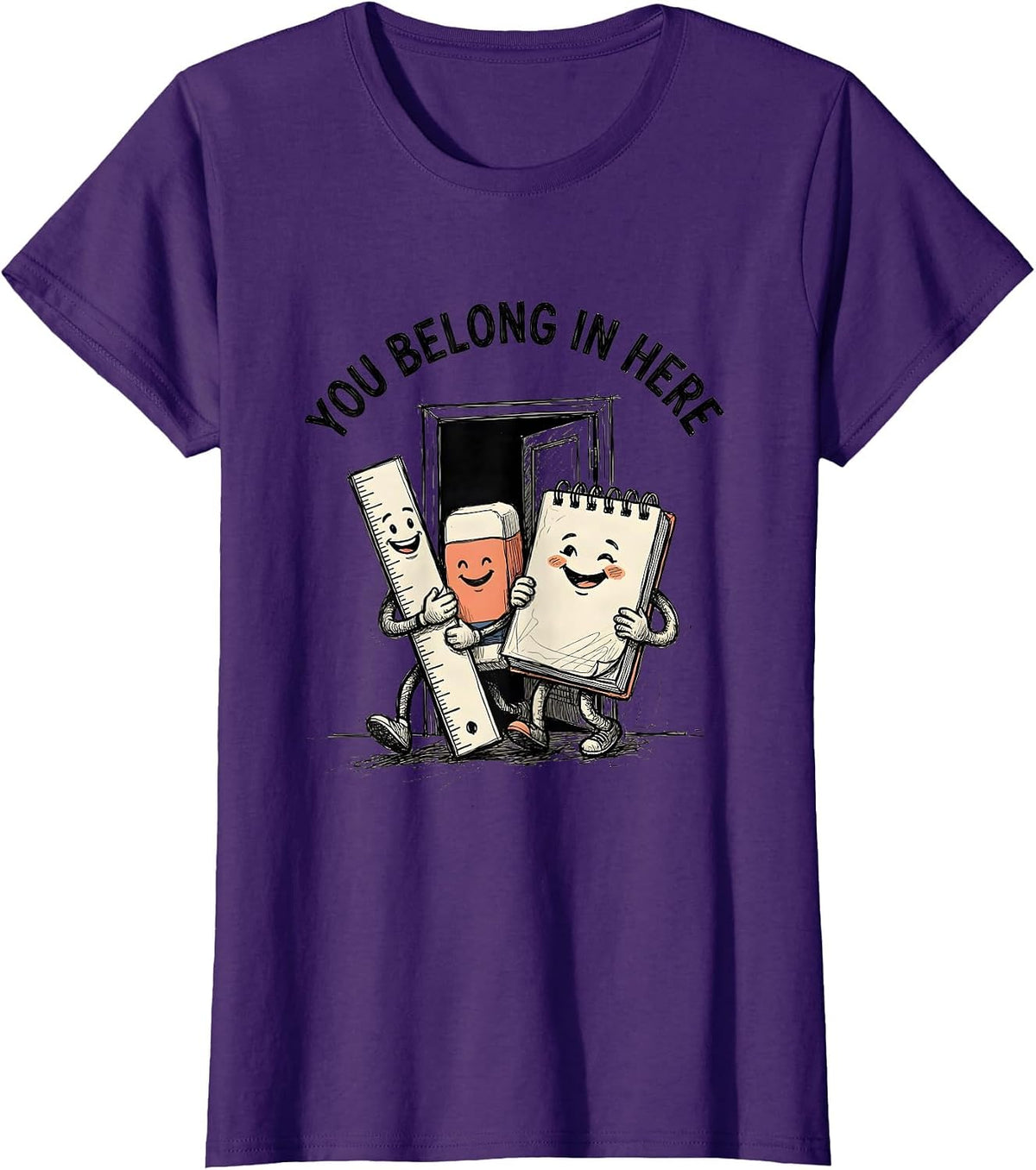 Women's You Belong In Here Cute School Supplies Teacher Student T-Shirt - Purple