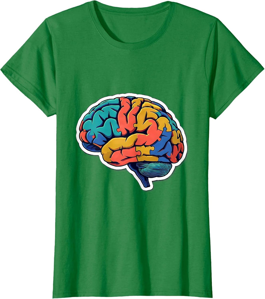 Women's Puzzle Piece Brain Special Education Design T-Shirt - Kelly Green