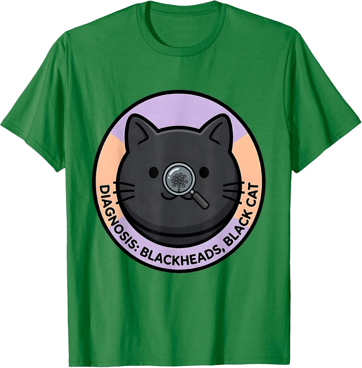Men's Diagnosis: Blackheads, Black Cat Cute Kawaii Dermatology T-Shirt - Kelly Green