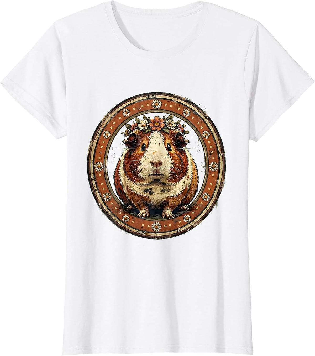 Spotted Guinea Pig Flower Crown Polka Dot Art T-Shirt - White
