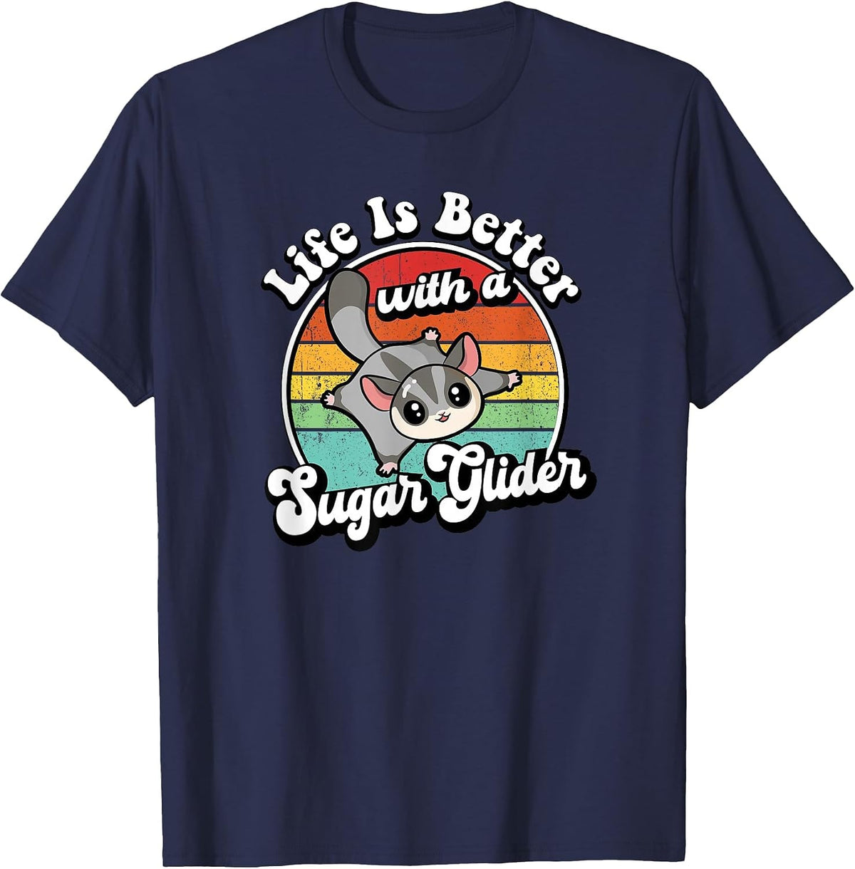 Cute Girls Retro Vintage Life is Better Sugar Glider Lover T-Shirt - Navy Blue