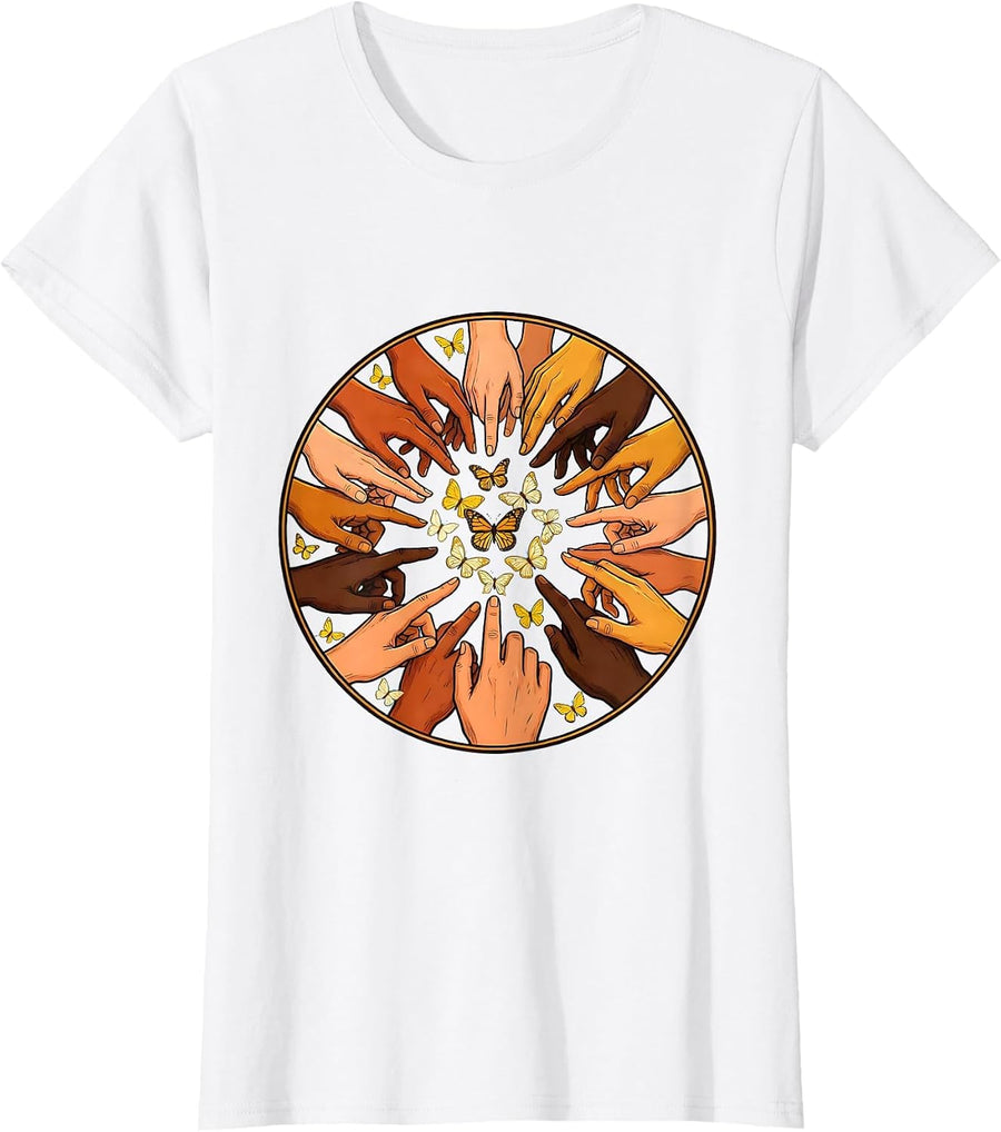 Women's Down Syndrome Awareness Diverse Hands Circle T-Shirt - White