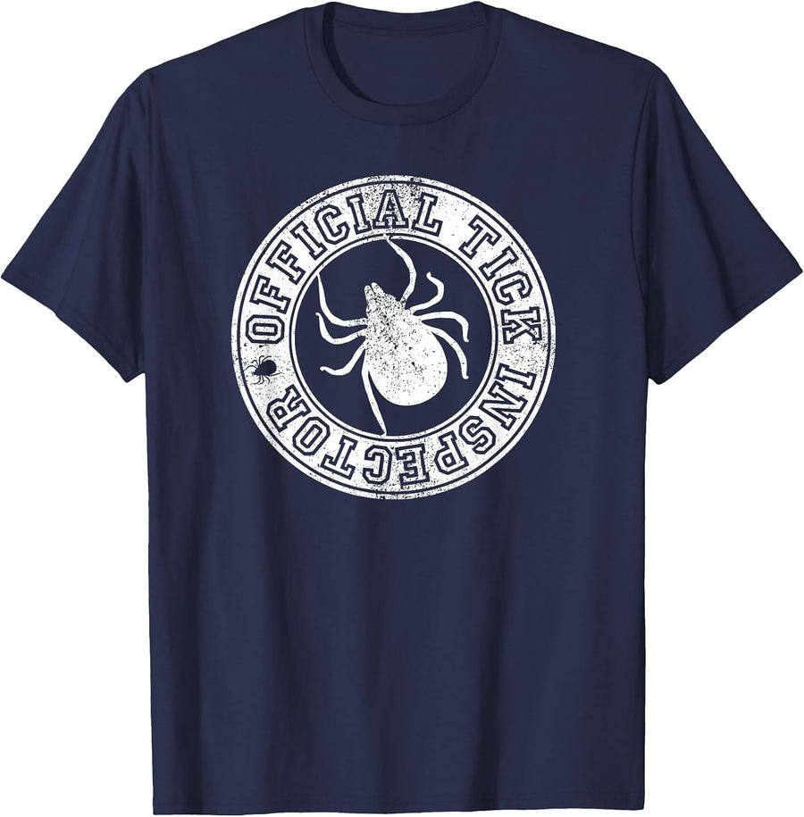 Funny Tick Inspector for Dog Lovers and Hikers T-Shirt - Navy Blue