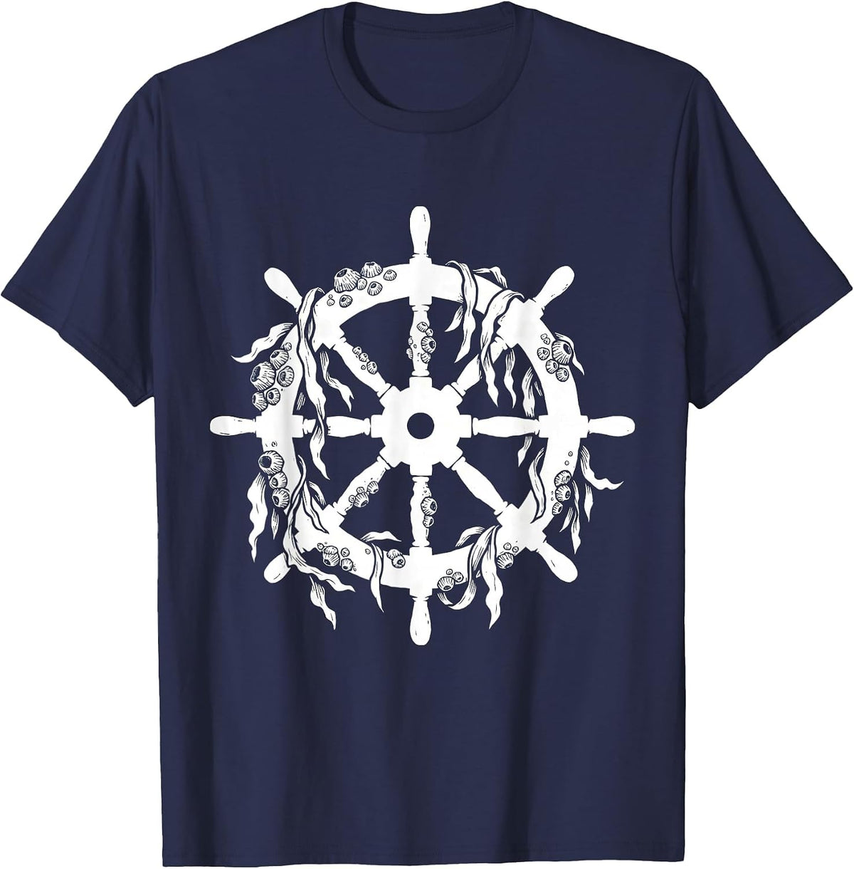Men's Barnacle Ship Wheel Nautical Sailor Graphic T-Shirt - Navy Blue