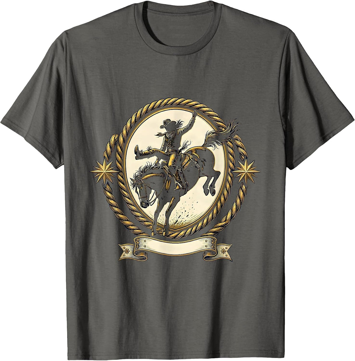 Men's Cowgirl Bucking Horse Rodeo Graphic Tee T-Shirt - Asphalt Grey