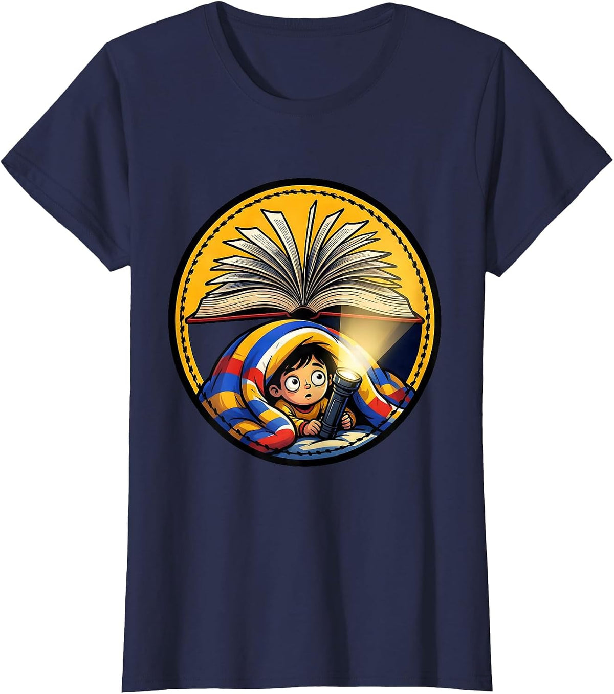 Women's Secret Flashlight Reader Under the Blanket T-Shirt - Navy Blue