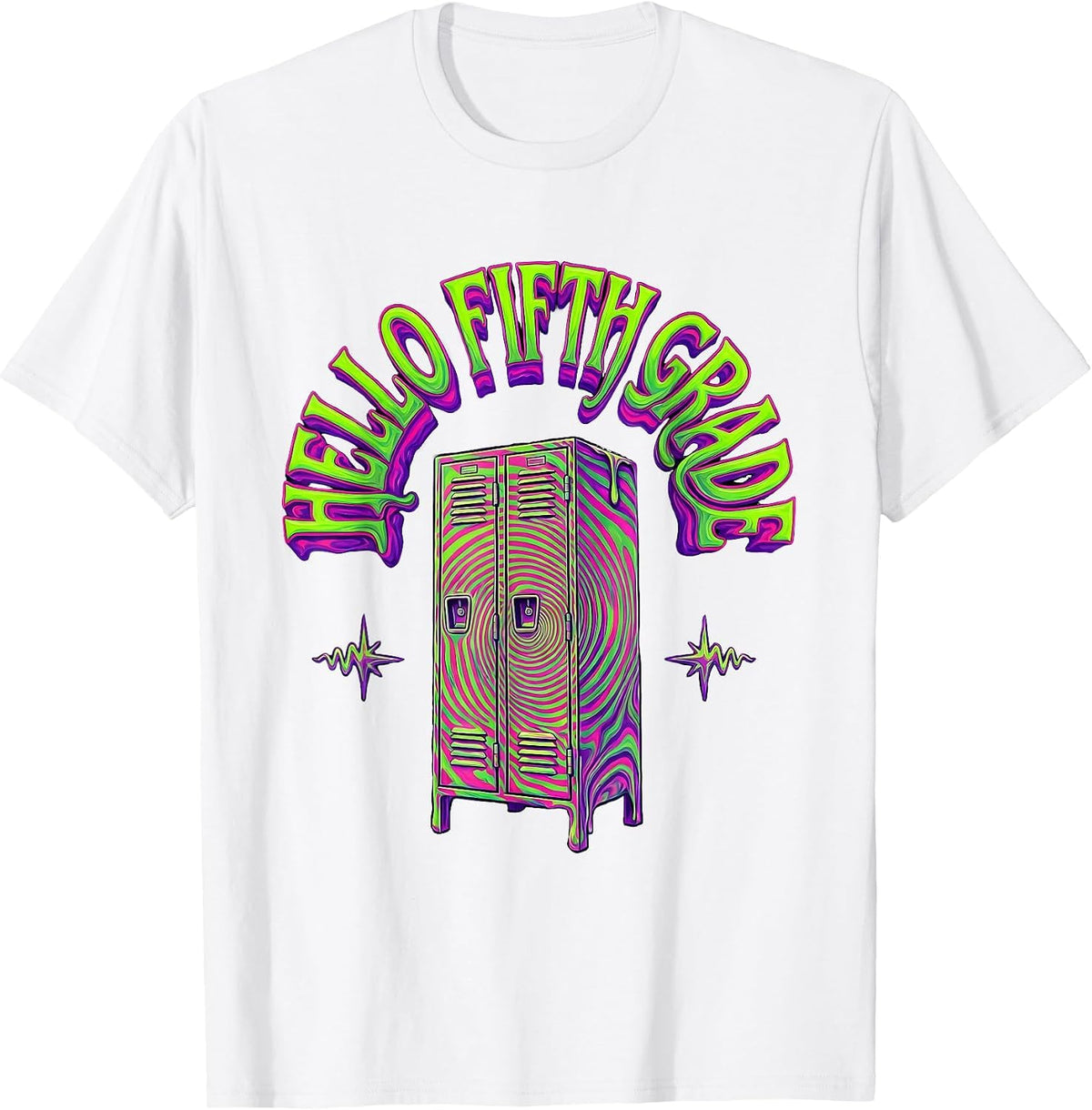 Men's Hello Fifth Grade Psychedelic Back To School 5th Grade T-Shirt - White