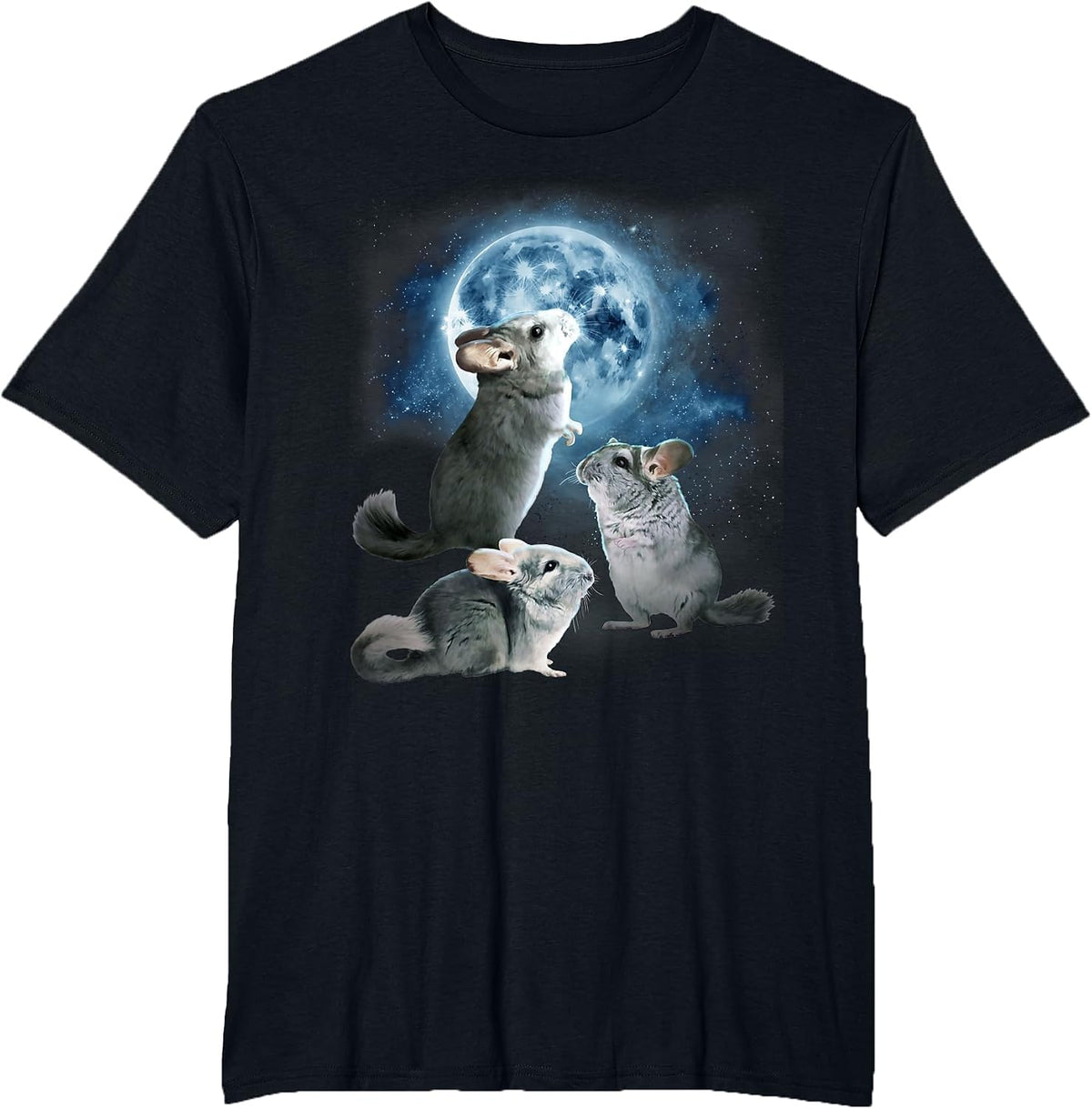 Funny Chinchilla Shirt - Chinchillas Howling at the Moon T-Shirt - Black