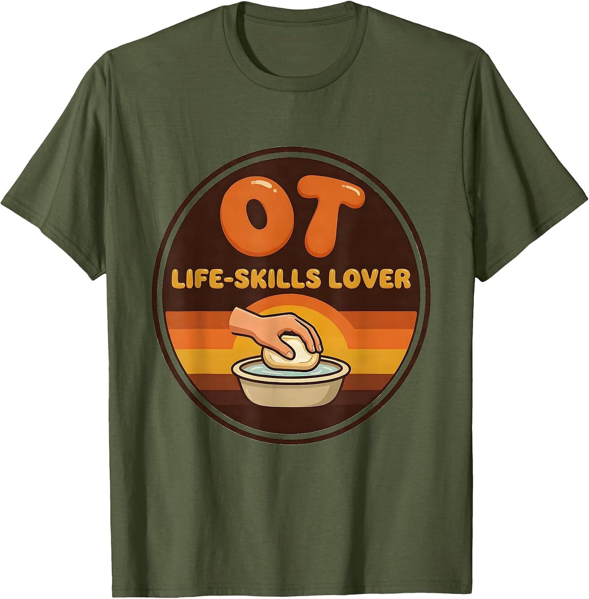 OT, Life-Skills Lover Retro Occupational Therapy T-Shirt - Olive Green