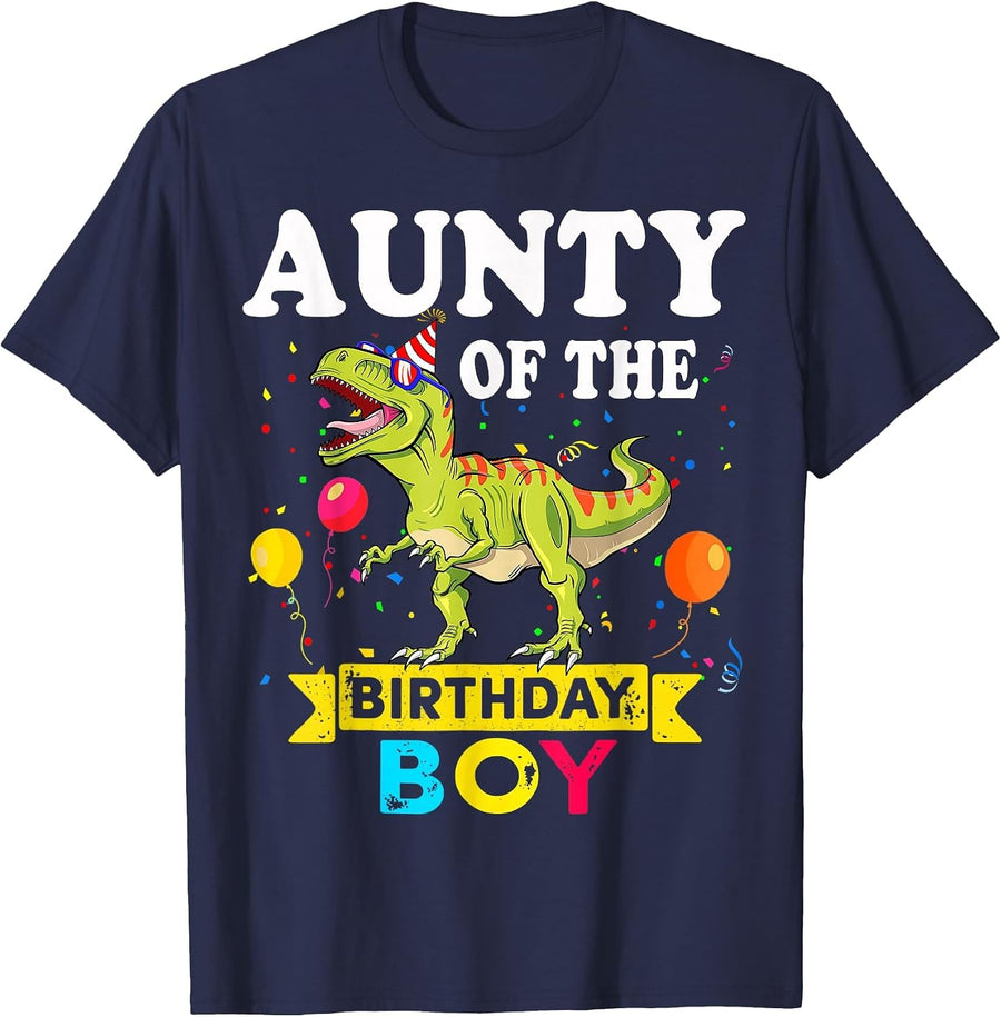 Aunty of The Birthday Boy Dinosaur T-Rex Matching Family T-Shirt - Navy Blue