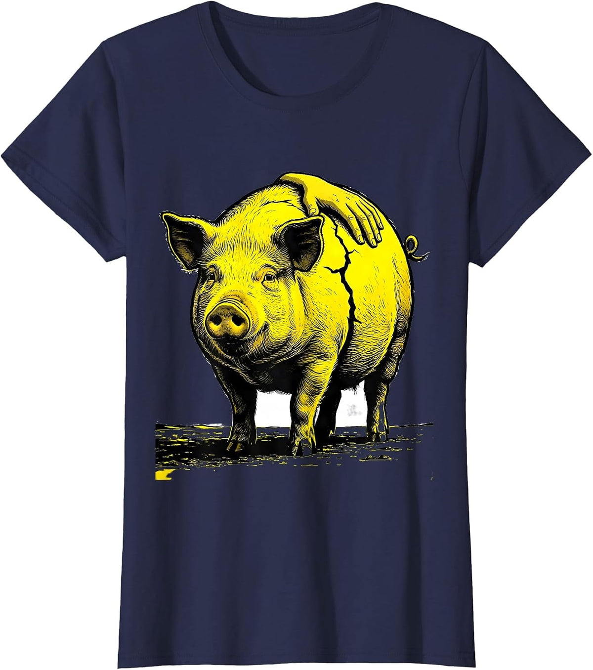 Women's Oversized Pig Stencil Farm Animal Lover Gift T-Shirt - Navy Blue