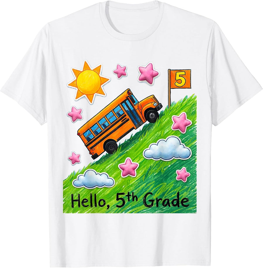 Men's Hello, 5th Grade Naive Kidcore Back To School Teacher T-Shirt - White