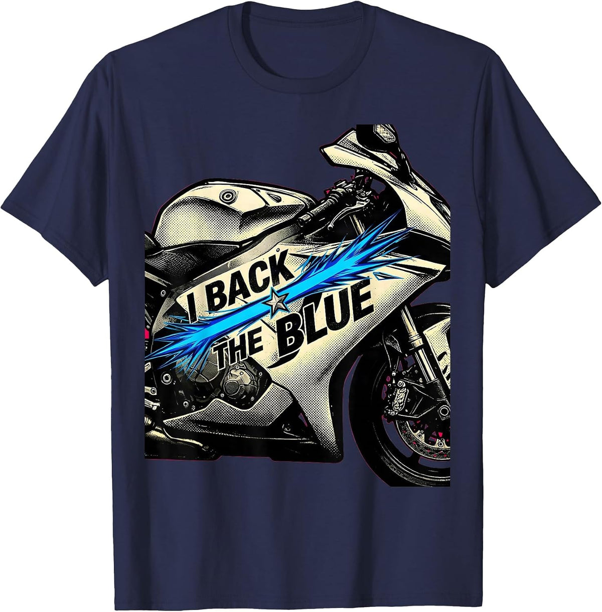 Men's I Back The Blue Comic Book Thin Blue Line Police Support T-Shirt - Navy Blue