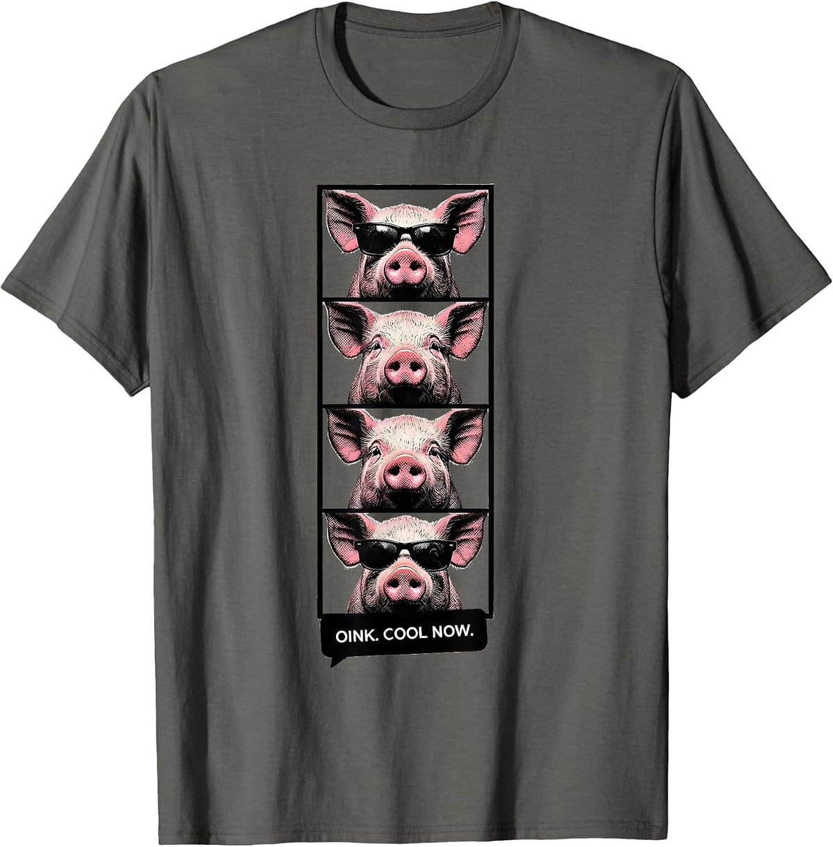 Oink Cool Now Funny Pig Farm Animal Lover Vintage Photo T-Shirt - Asphalt Grey