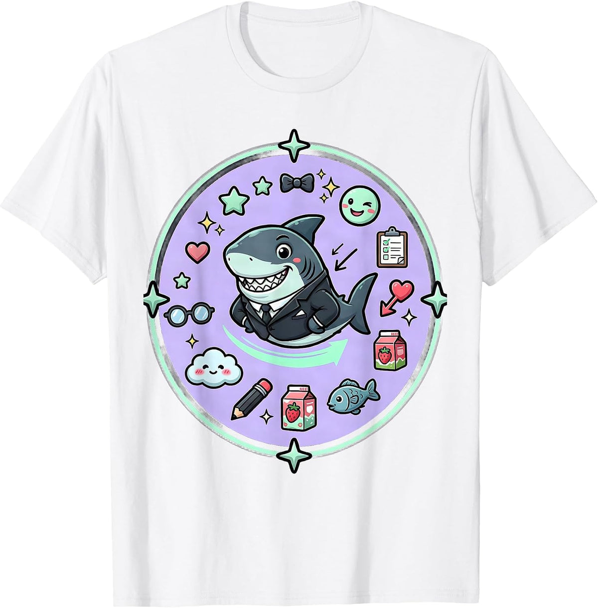 Men's Charming Shark in a Blazer Illustration T-Shirt - White
