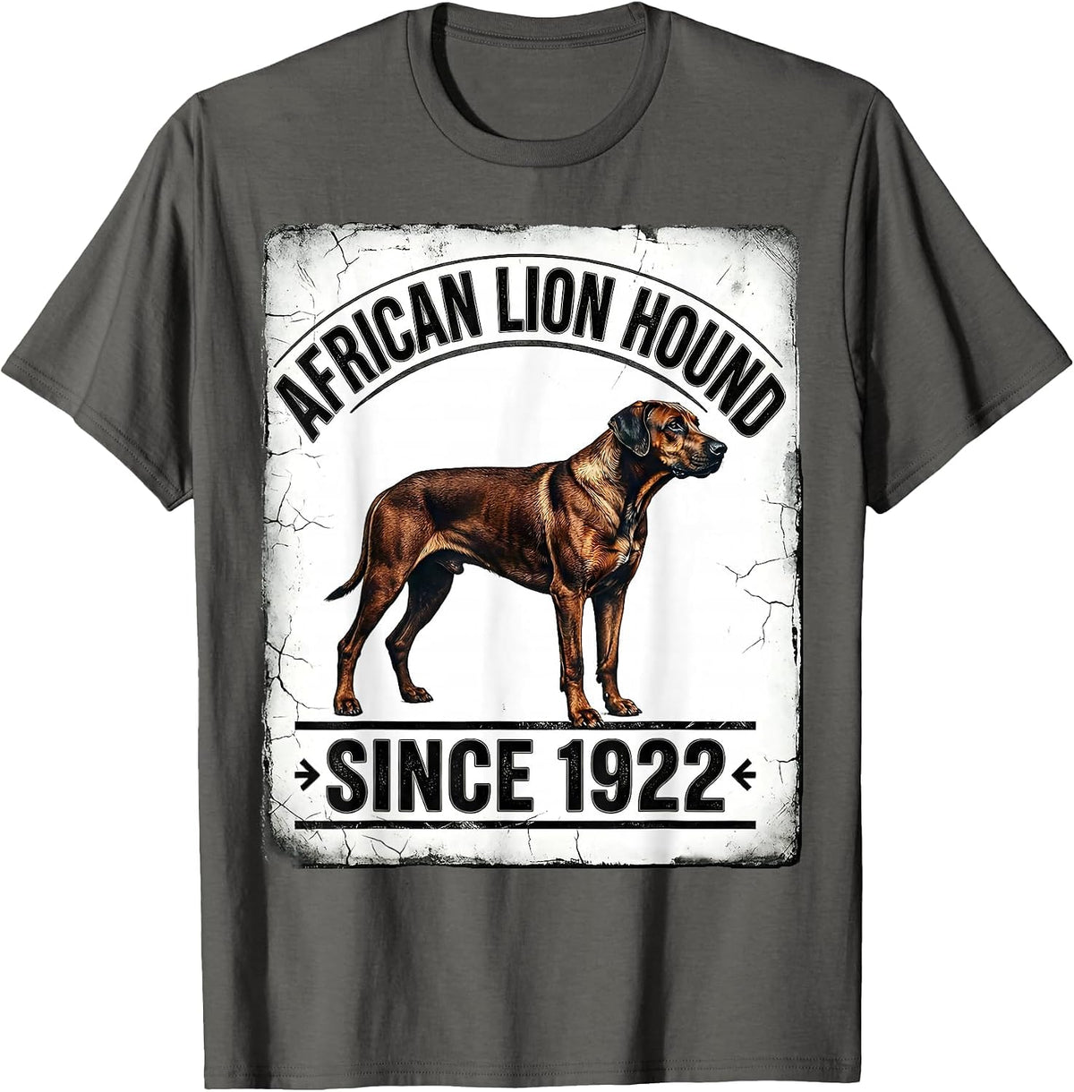 African Lion Hound Since 1922 Distressed Rhodesian Ridgeback T-Shirt - Asphalt Grey